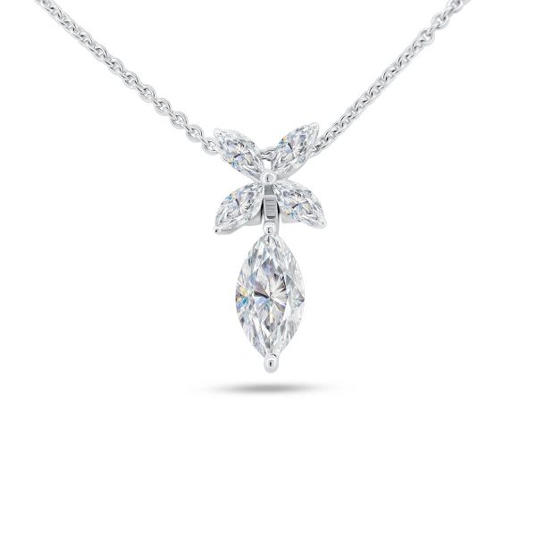 Milani lab grown diamond pendant with Marquise Drop on four-leaf clover