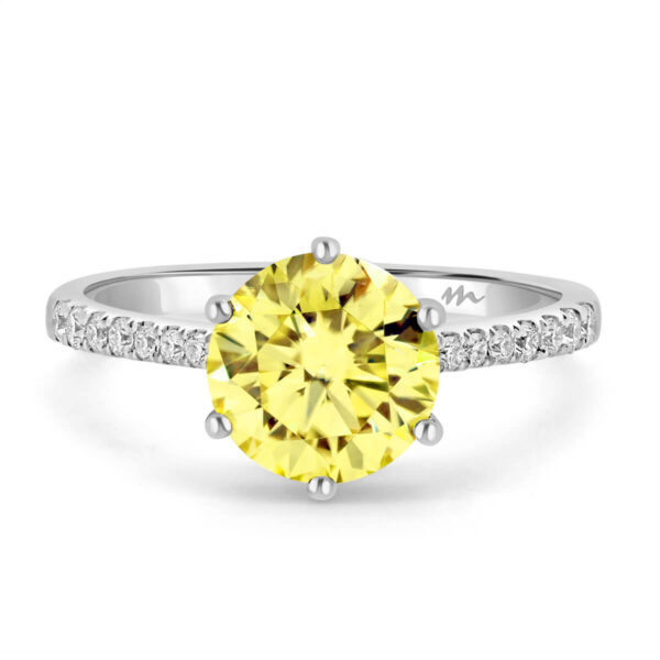 Aspley Round Yellow 6 prong solitaire on graduating prong set half band