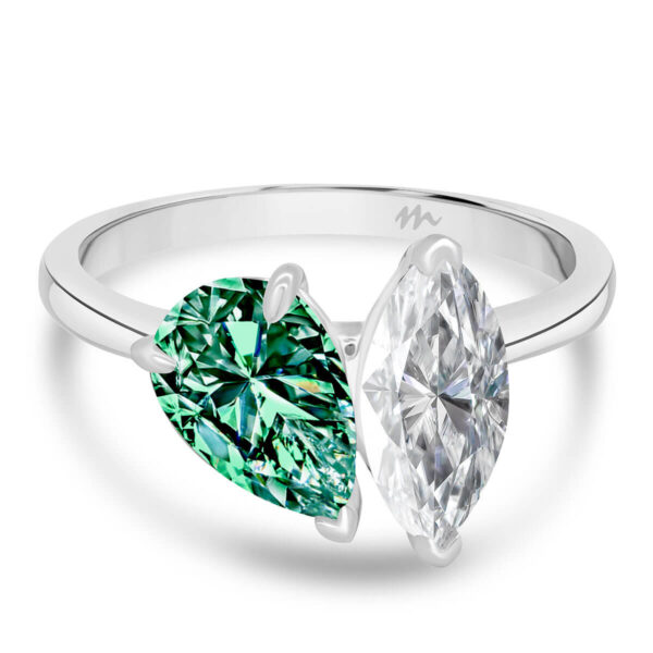 Aurelie Green marquise and pear Colour Toi Et Moi rings