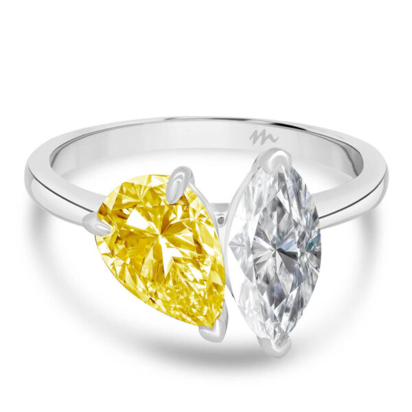 Aurelie Yellow marquise cut and yellow pear cut Colour Toi Et Moi rings