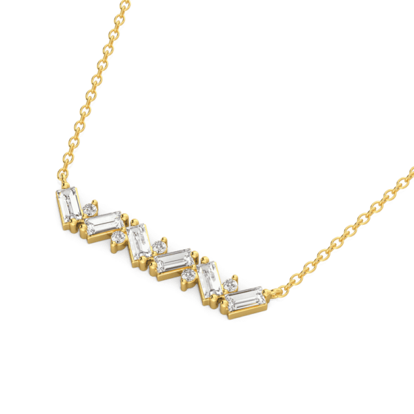 Addison Close Up Yellow Gold Lab Grown Diamond Baguette Round Bar Necklace