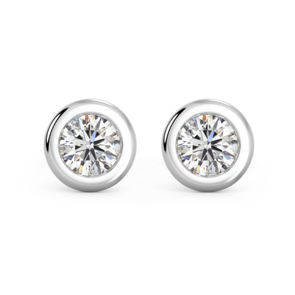 Anna 0.10Ct Front White Gold Lab Grown Diamond Round Bezel Stud Earrings