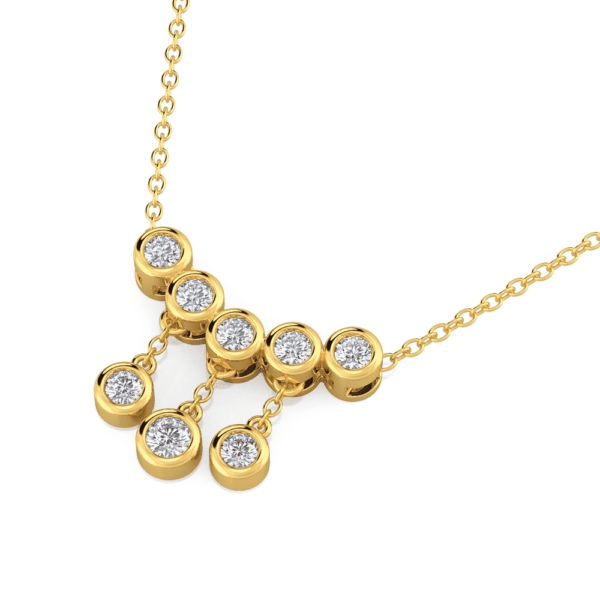 April Close Up Yellow Gold Diamond 5 Stone Dangle Round Bezel Pendant