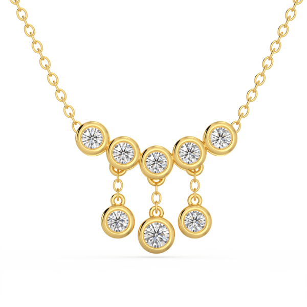 April Front Yellow Gold Diamond 5 Stone Dangle Round Bezel Pendant