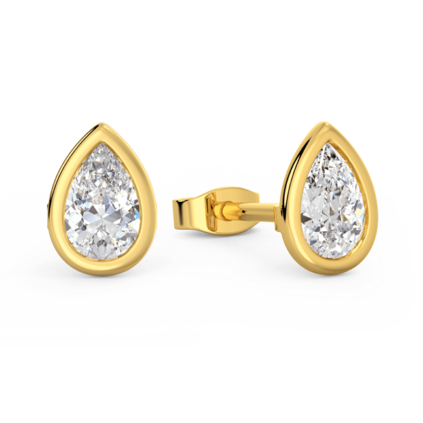 Athena Angled Yellow Gold Lab Grown Diamond Pear Bezel Stud Earrings