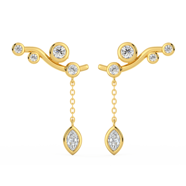 Gia Marquise Front Yellow Gold Diamond Bezel Drop Ear Climber Enhancer With Anna Studs