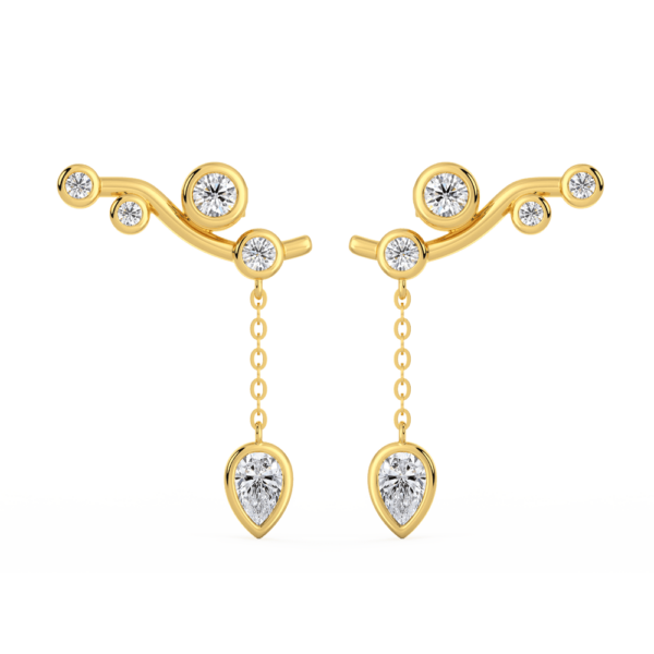 Gia Pear Front Yellow Gold Diamond Bezel Drop Ear Climber Enhancer With Anna Studs