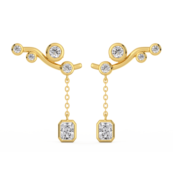 Gia Radiant Front Yellow Gold Diamond Bezel Drop Ear Climber Enhancer With Anna Studs