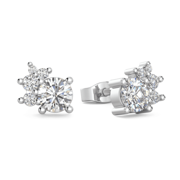 Ginger Angled White Gold Lab Grown Diamond Round Cluster Stud Earrings