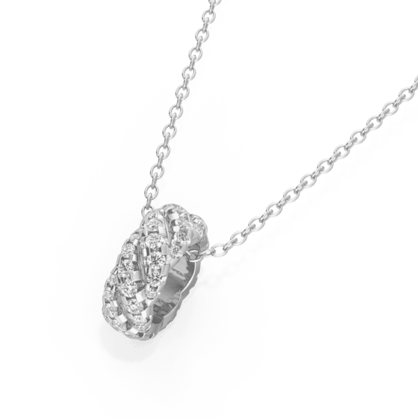 Indie Close Up White Gold Diamond Twisted Rope Pattern Rondelle Pendant