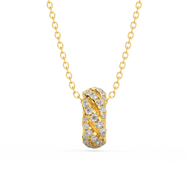 Indie Front Yellow Gold Diamond Twisted Rope Pattern Rondelle Pendant