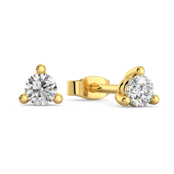 Mara 0.10Ct Angled Yellow Gold Lab Grown Diamond Round 3 Prong Stud Earrings