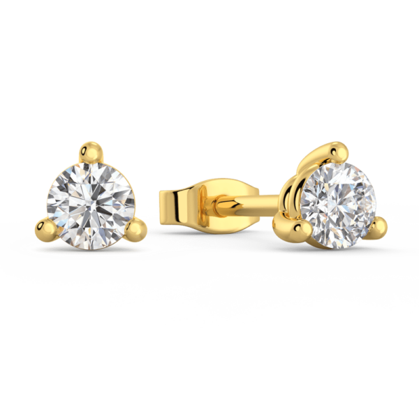 Mara 0.16Ct Angled Yellow Gold Lab Grown Diamond Round 3 Prong Stud Earrings