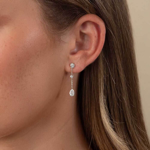 Model Wears White Gold Tate Pear Drop Earring Enhancer With Lab Grown Diamond Anna Studs Cropped