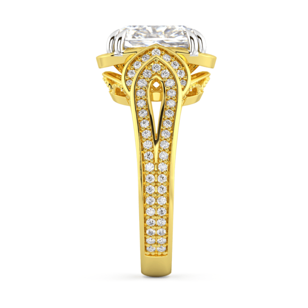 Beatrix Profile Yellow Gold Lab Grown Diamond Elongated Cushion Layered Open Pave Band Ring