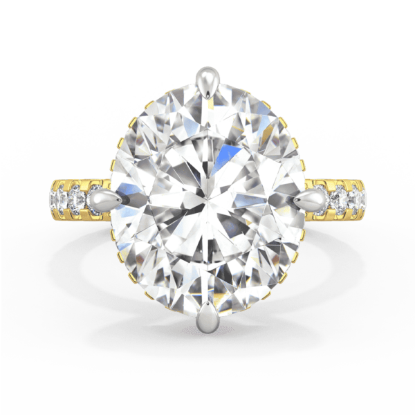 Carolina Oval 14X12 Front Yellow Gold Moissanite North South Prong Set Finger Rest Ring