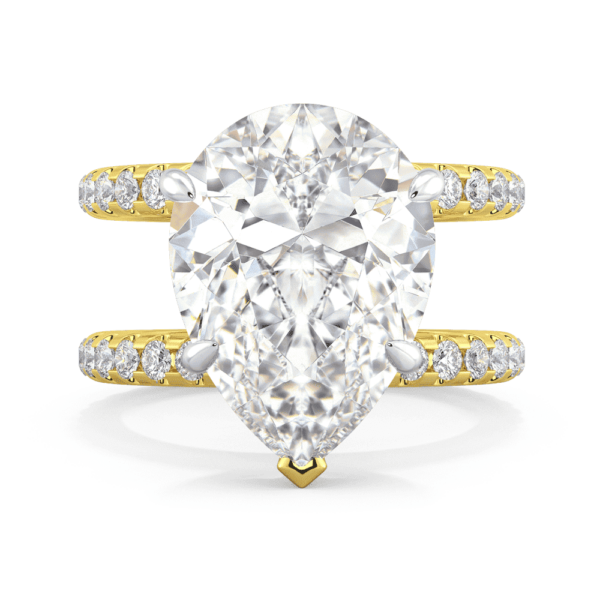 Clarissa Front Yellow Gold Moissanite Pear Under Rail Double Band Ring