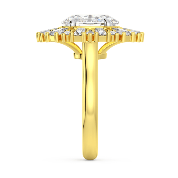 Francine Profile Yellow Gold Lab Grown Diamond Oval Alternating Baguette Round Halo Ring