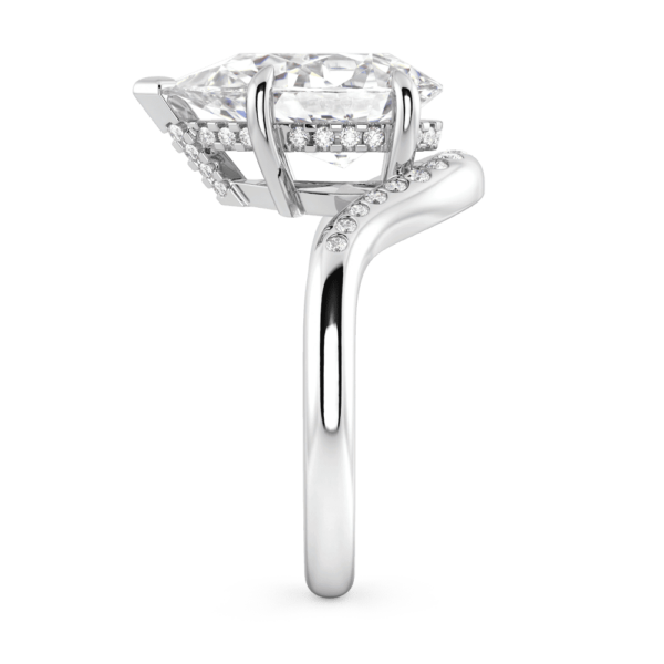 Jessica Profile White Gold Moissanite Pear Under Rail Curved Hammer Set Band Ring