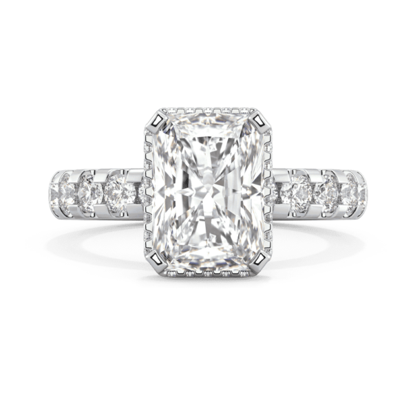 Kathleen Front White Gold Lab Grown Diamond Radiant Under Rail Set Half Band Ring