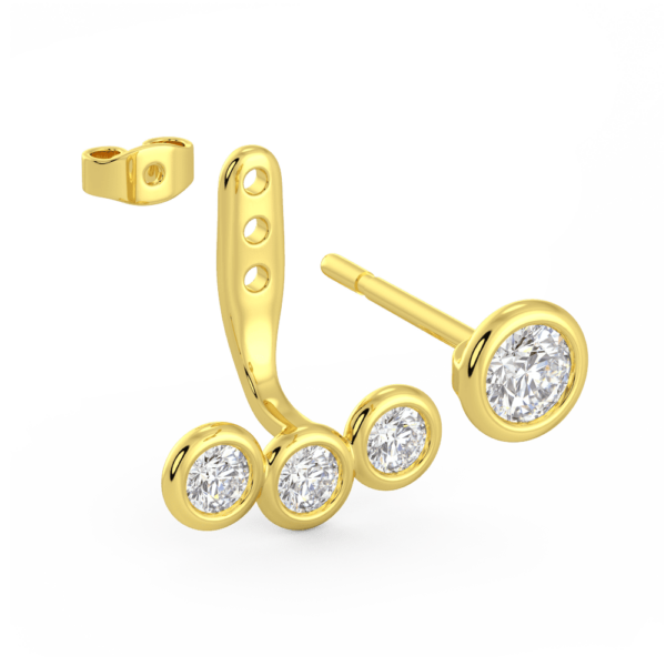 Therese Angled Yellow Gold Diamond 3 Round Bezel Earring Enhancer With Anna Studs