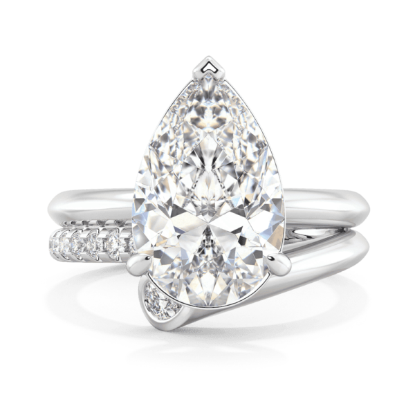 Yulia Front White Gold Lab Grown Diamond Pear Asymmetrical Plain Set Double Band Ring