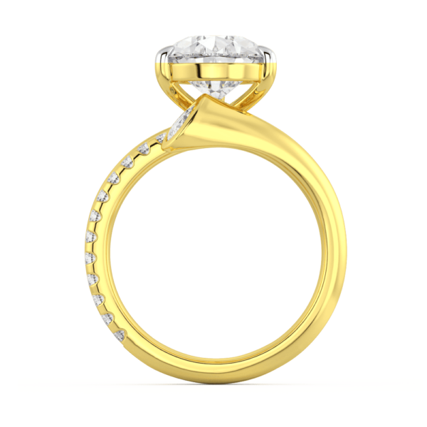 Yulia Side Yellow Gold Lab Grown Diamond Pear Asymmetrical Plain Set Double Band Ring